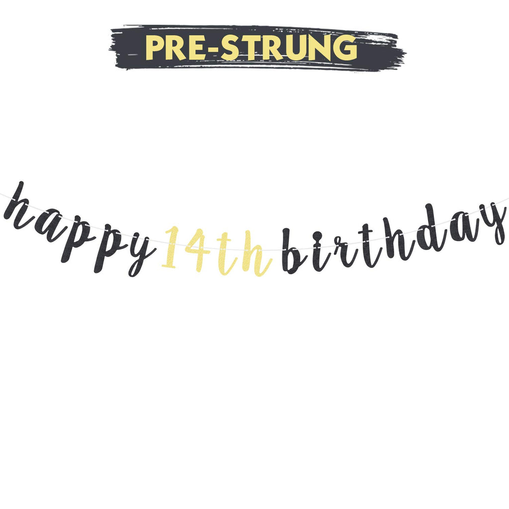 LINGTEER Happy 14th Birthday Glitter Garland Banner - Cheers to Fourteen Years Old Bday Party Backdrop Decoration
