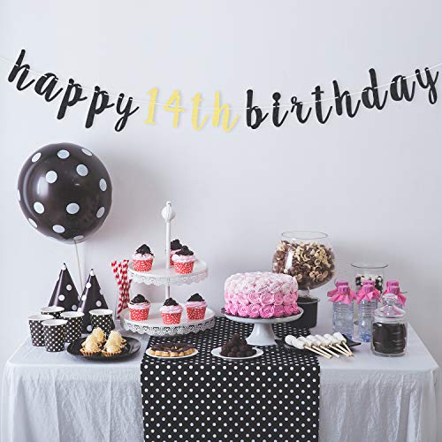 LINGTEER Happy 14th Birthday Glitter Garland Banner - Cheers to Fourteen Years Old Bday Party Backdrop Decoration