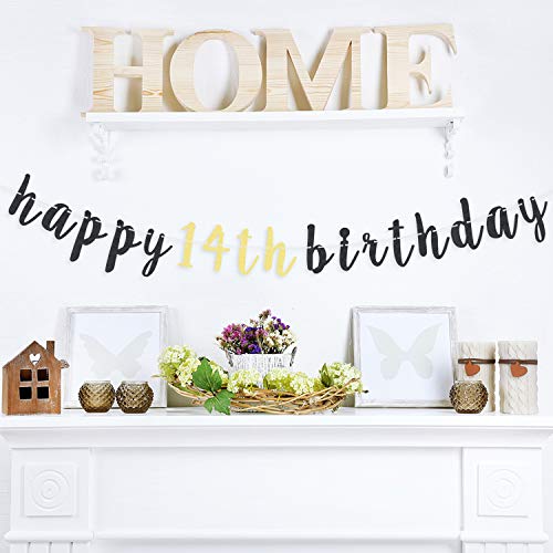 LINGTEER Happy 14th Birthday Glitter Garland Banner - Cheers to Fourteen Years Old Bday Party Backdrop Decoration