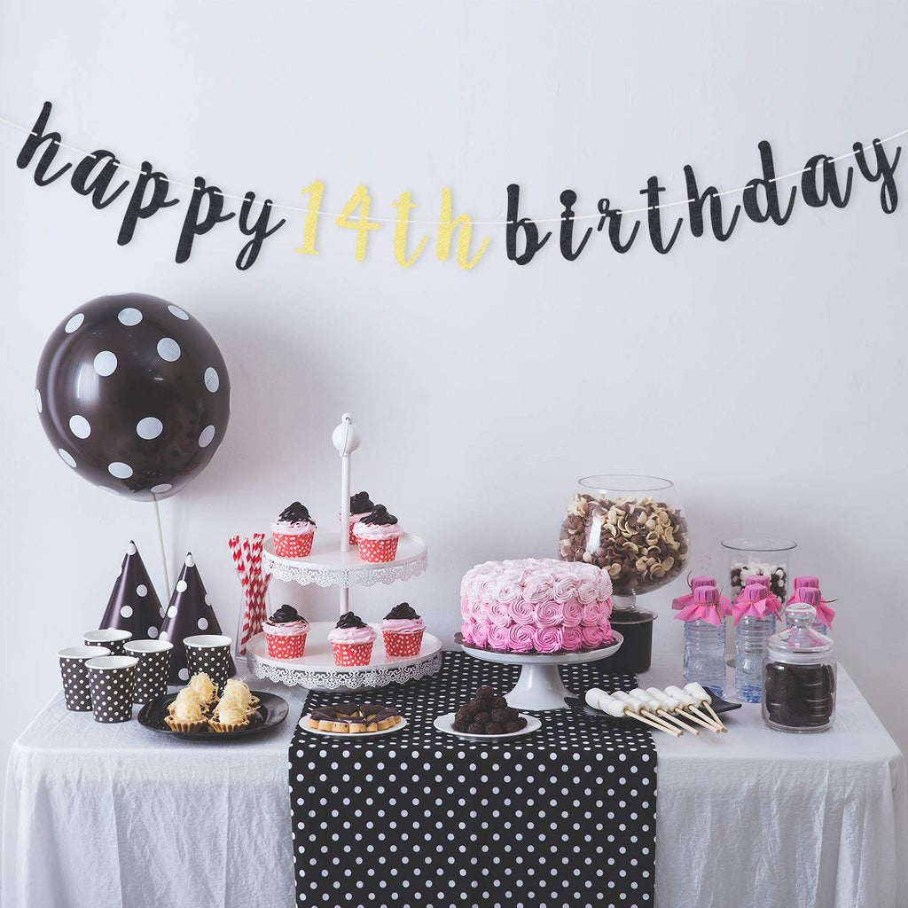 LINGTEER Happy 14th Birthday Glitter Garland Banner - Cheers to Fourteen Years Old Bday Party Backdrop Decoration