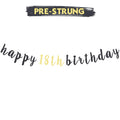 LINGTEER Happy 18th Birthday Glitter Garland Banner - 6.7ft Black/Gold Party Decoration