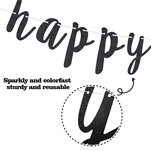 LINGTEER Happy 18th Birthday Glitter Garland Banner - 6.7ft Black/Gold Party Decoration