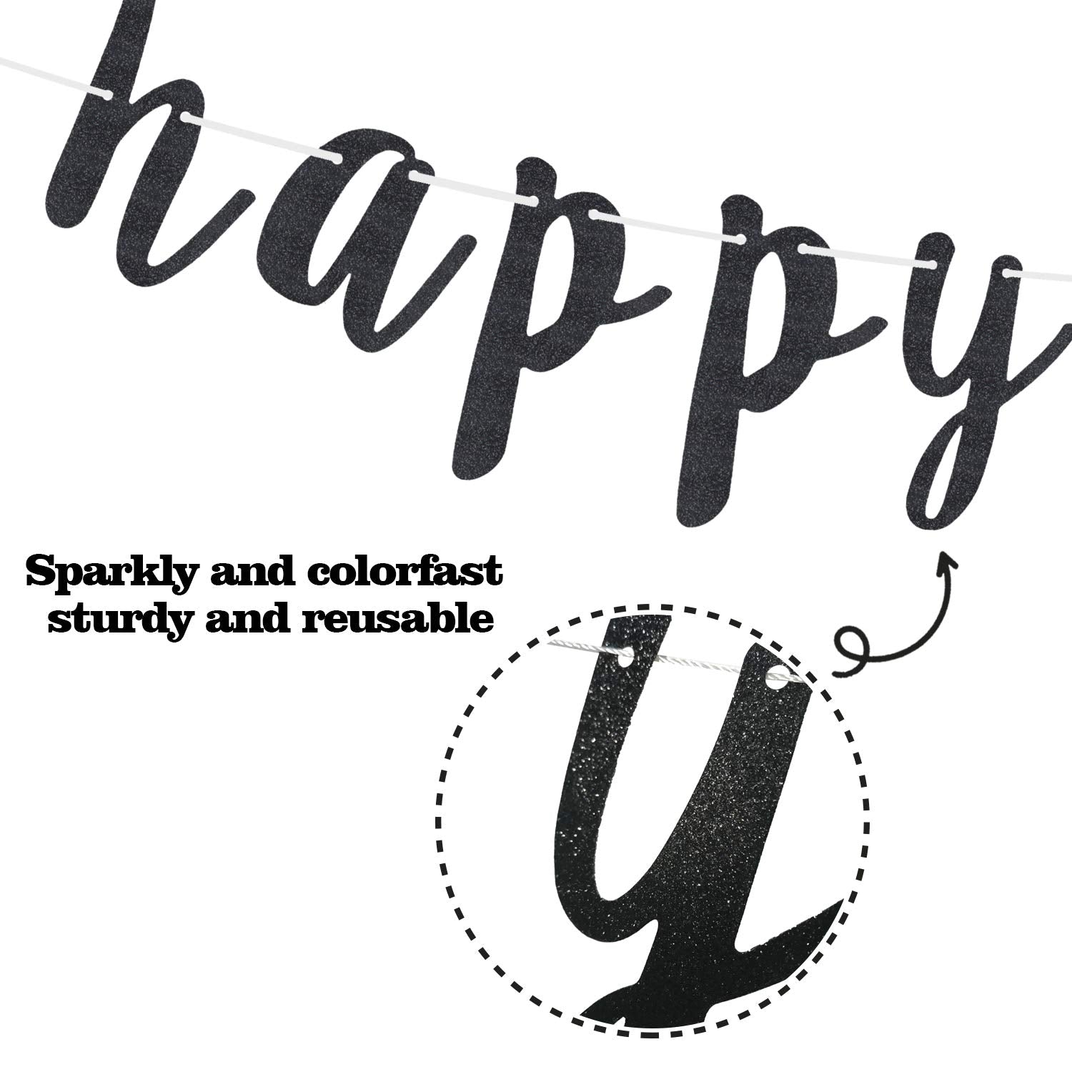LINGTEER Happy 18th Birthday Glitter Garland Banner - 6.7ft Black/Gold Party Decoration