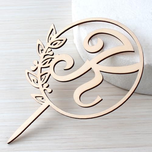 LINGTEER Personalized Initial Letter K Wooden Cake Topper - 5.5 x 6.5 Inches, Rustic Wedding, Birthday, Anniversary Party Decoration