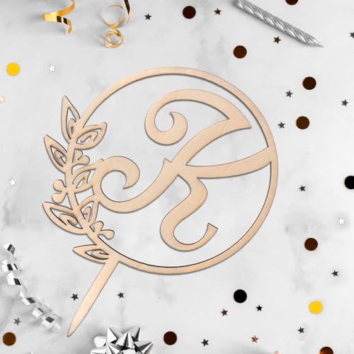 LINGTEER Personalized Initial Letter K Wooden Cake Topper - 5.5 x 6.5 Inches, Rustic Wedding, Birthday, Anniversary Party Decoration