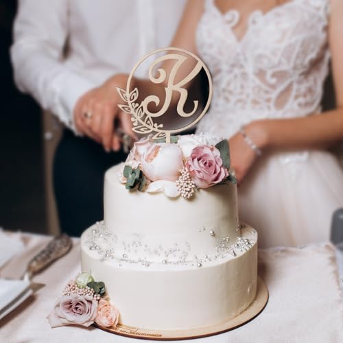 LINGTEER Personalized Initial Letter K Wooden Cake Topper - 5.5 x 6.5 Inches, Rustic Wedding, Birthday, Anniversary Party Decoration
