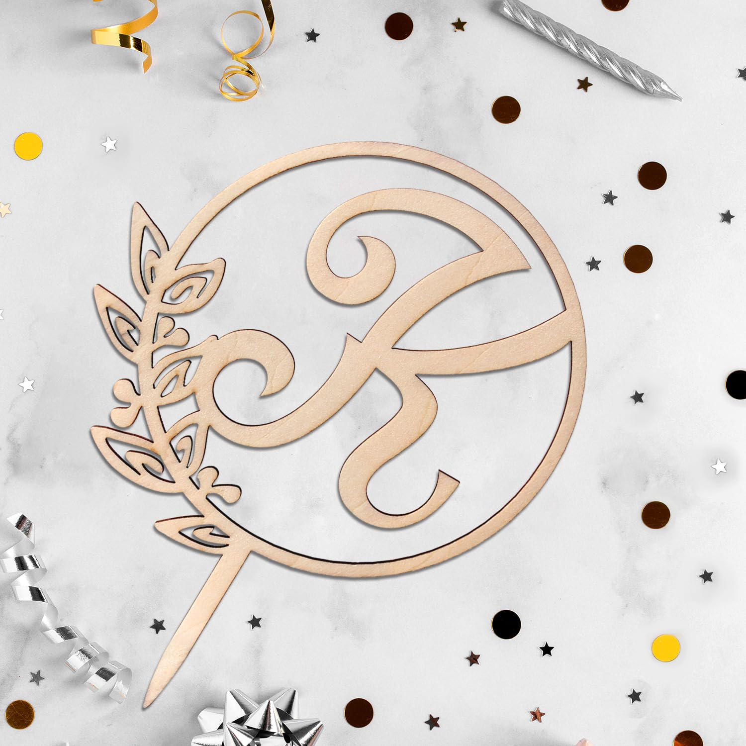 LINGTEER Personalized Initial Letter K Wooden Cake Topper - 5.5 x 6.5 Inches, Rustic Wedding, Birthday, Anniversary Party Decoration