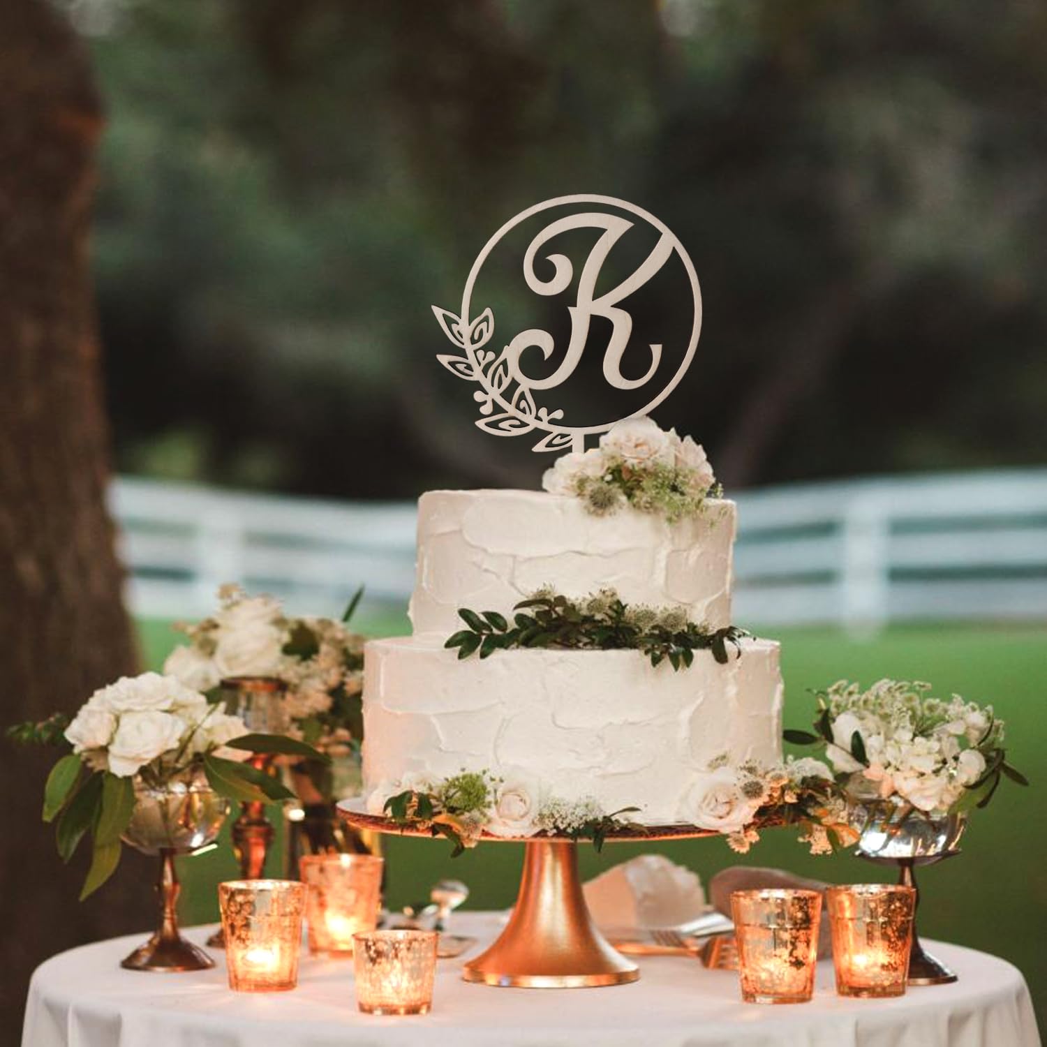 LINGTEER Personalized Initial Letter K Wooden Cake Topper - 5.5 x 6.5 Inches, Rustic Wedding, Birthday, Anniversary Party Decoration