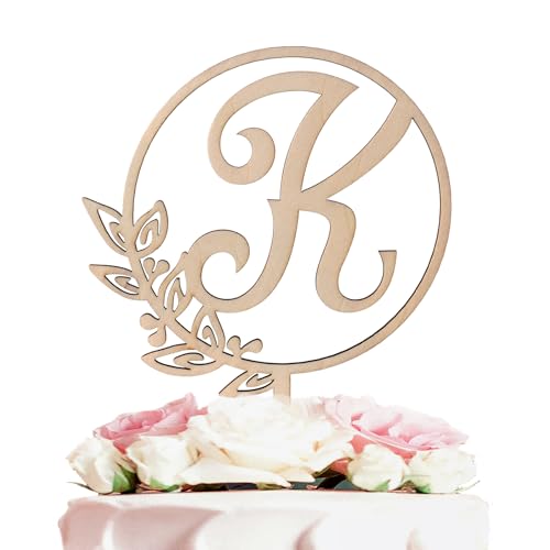 LINGTEER Personalized Initial Letter K Wooden Cake Topper - 5.5 x 6.5 Inches, Rustic Wedding, Birthday, Anniversary Party Decoration