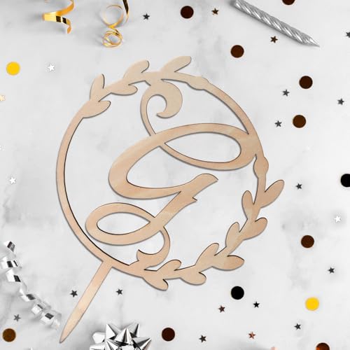 LINGTEER Personalized Letter G Wooden Cake Topper | 5.5 x 6.5 Inch Rustic Cake Decor for Birthday Wedding Anniversary