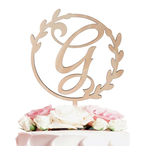 LINGTEER Personalized Letter G Wooden Cake Topper | 5.5 x 6.5 Inch Rustic Cake Decor for Birthday Wedding Anniversary