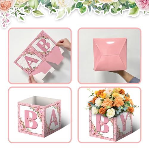 LINGTEER Pink Floral Baby Shower Centerpieces - Set of 6 DIY Paper Flower Boxes for Party Decor