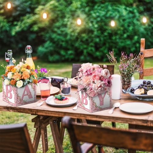 LINGTEER Pink Floral Baby Shower Centerpieces - Set of 6 DIY Paper Flower Boxes for Party Decor