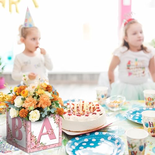 LINGTEER Pink Floral Baby Shower Centerpieces - Set of 6 DIY Paper Flower Boxes for Party Decor