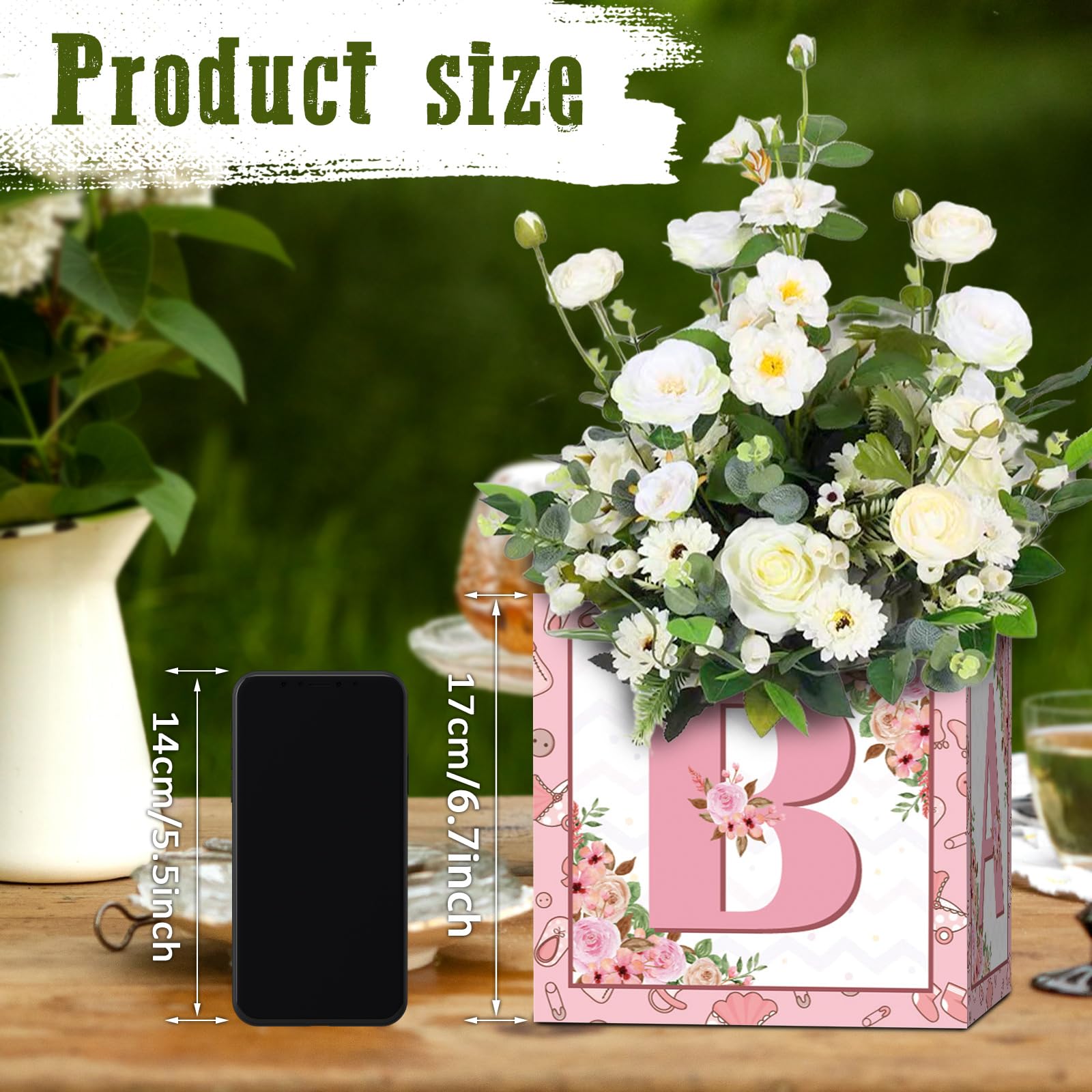 LINGTEER Pink Floral Baby Shower Centerpieces - Set of 6 DIY Paper Flower Boxes for Party Decor