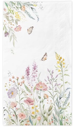 LINHAXM 100 Watercolor Wild Flower Napkins – Disposable Floral Hand Towels for Weddings, Baby Showers, and Parties