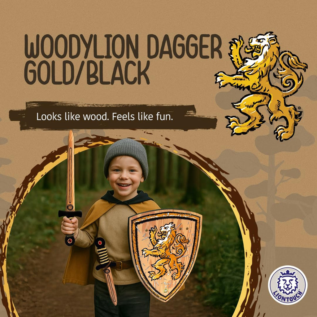 Liontouch WoodyLion Foam Sword – Gold/Black Small Toy Dagger for Kids Ages 3-6