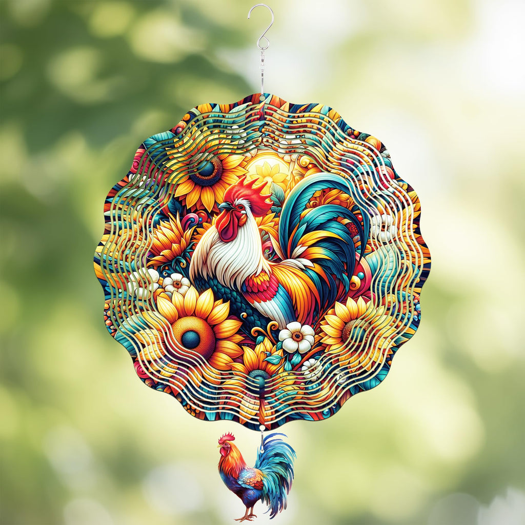LIRAVENO Chicken Wind Spinner - 3D Kinetic Metal Rooster Sculpture for Outdoor Garden Decor