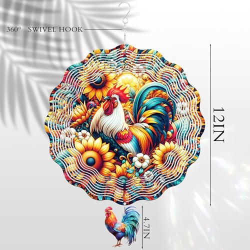 LIRAVENO Chicken Wind Spinner - 3D Kinetic Metal Rooster Sculpture for Outdoor Garden Decor