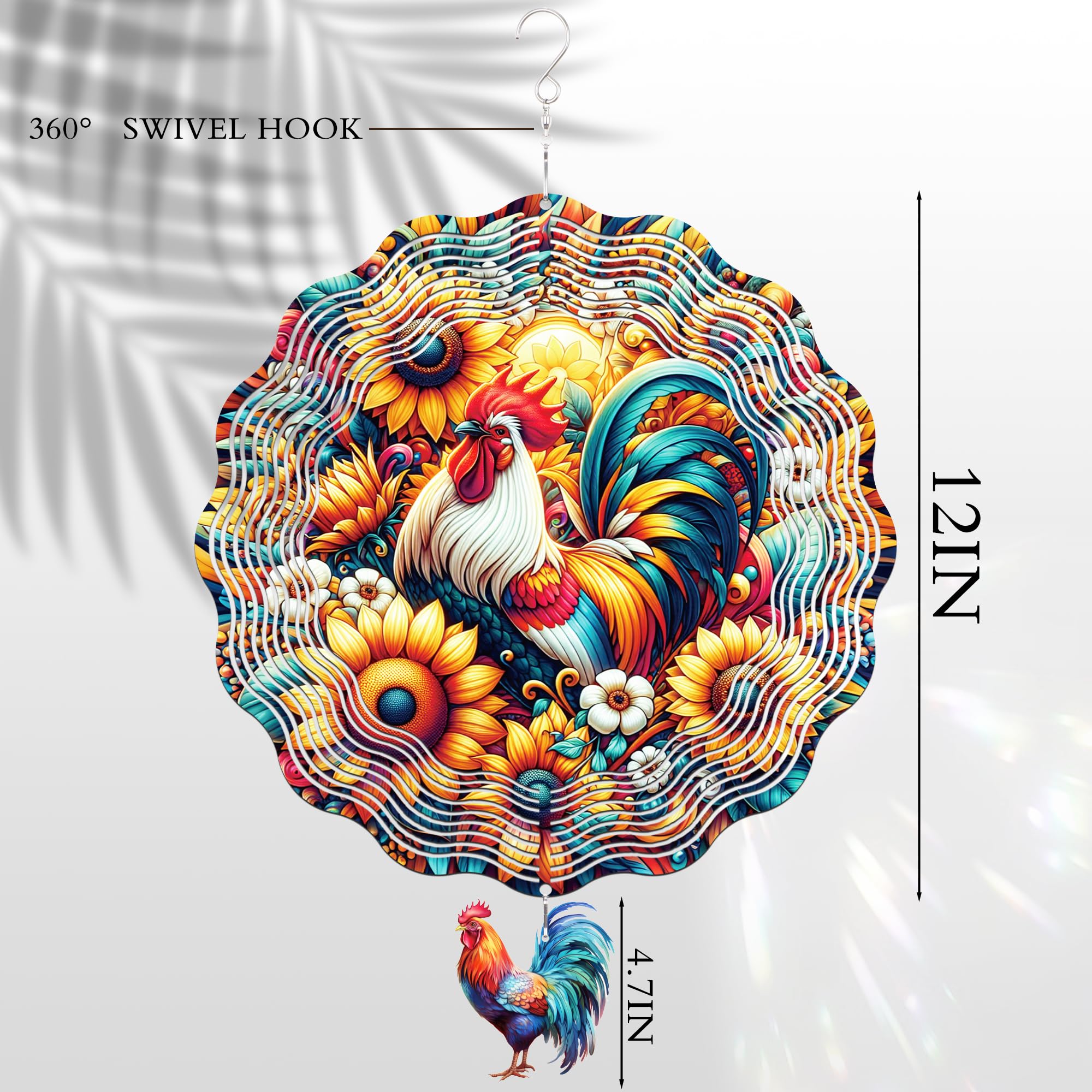 LIRAVENO Chicken Wind Spinner - 3D Kinetic Metal Rooster Sculpture for Outdoor Garden Decor