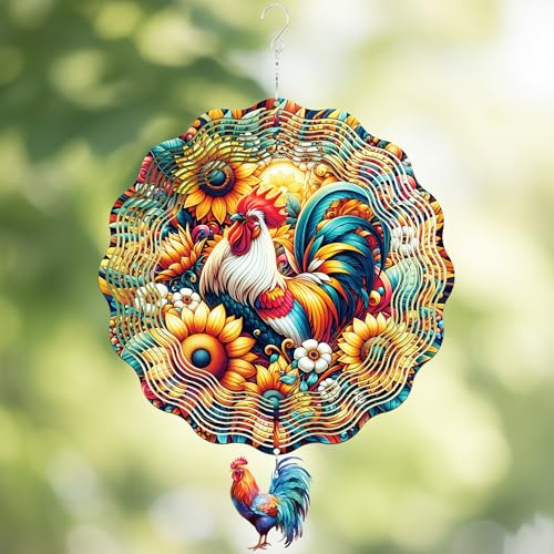 LIRAVENO Chicken Wind Spinner - 3D Kinetic Metal Rooster Sculpture for Outdoor Garden Decor