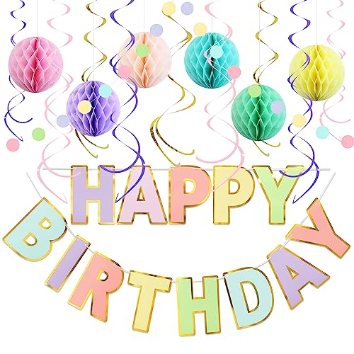LITAUS Macaron Pastel Birthday Decorations Kit – 17-Piece Pre-Strung Set for Girls, Teens & Adults