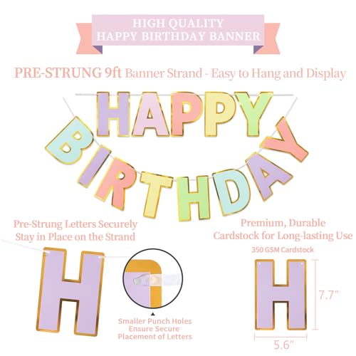 LITAUS Macaron Pastel Birthday Decorations Kit – 17-Piece Pre-Strung Set for Girls, Teens & Adults
