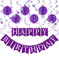 LITAUS Purple Birthday Decorations Kit – 16-Piece Set with Pre-Strung Banner, Honeycomb Balls, Garland & Swirls