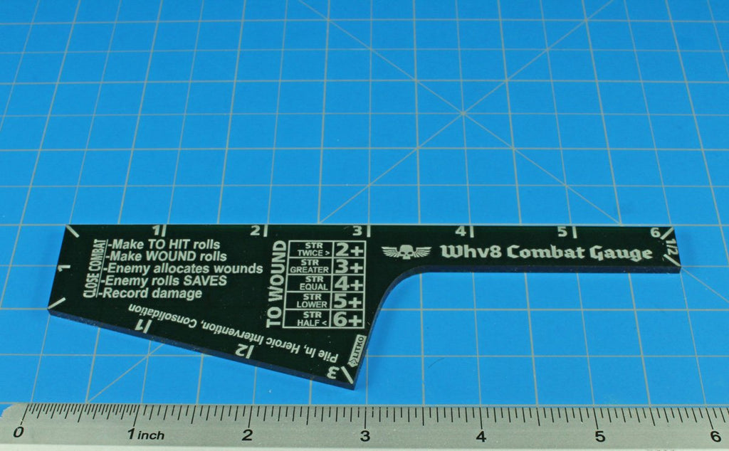 LITKO Translucent Green Close Combat Gauge for Warhammer 40K - 6" 3" 1" ½" Sides with To-Wound Table