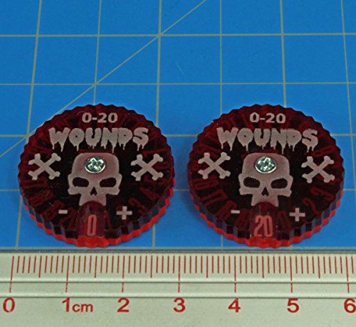 LITKO Wound Dials 40mm – Screw-Assembled Health Tracker for Age of Sigmar, RPGs & Tabletop Games (Fluorescent Pink/Translucent Red, 0-20, 2 Pack)
