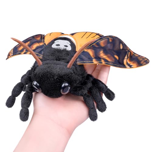 Little Death's-Head Hawkmoth Plush Toy - Realistic Moth Keychain, Soft Crystal Cotton Stuffed Animal, 7.5 Inch Yellow and Black Plush