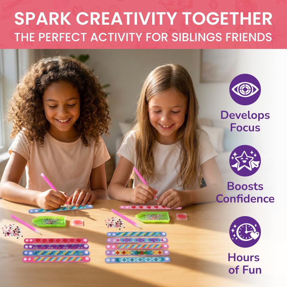 Little Jupiter Diamond Art Bracelet Kit - 6 Pack Snap Bracelets for Kids - DIY Gem Art Craft Set for Ages 6-12