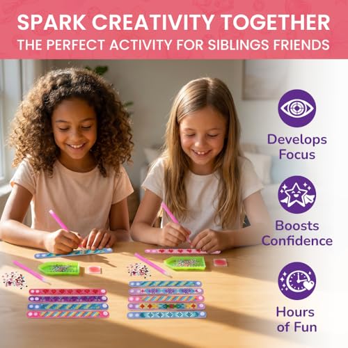 Little Jupiter Diamond Art Bracelet Kit - 6 Pack Snap Bracelets for Kids - DIY Gem Art Craft Set for Ages 6-12