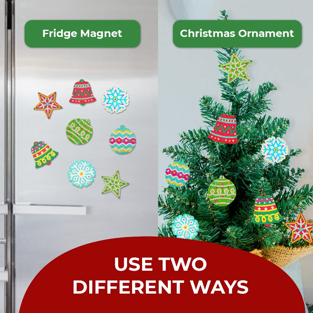 Little Jupiter Diamond Art Christmas Ornament and Magnet Kit - 8 Pieces Craft for Kids Ages 6-12
