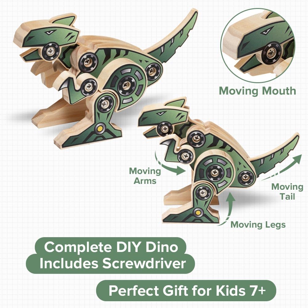 Little Jupiter DIY Wooden Dinosaur Kit for Kids 7-12 – Build a T-Rex with Stickers and Screws