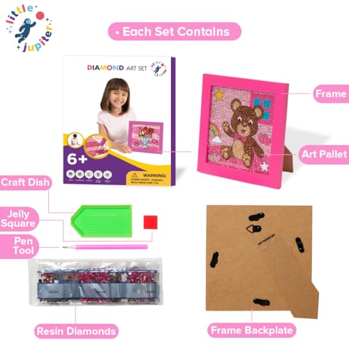 Little Jupiter Kids Diamond Art Kit - Teddy Bear with Pink Frame - 7 1/8" x 7 1/8"