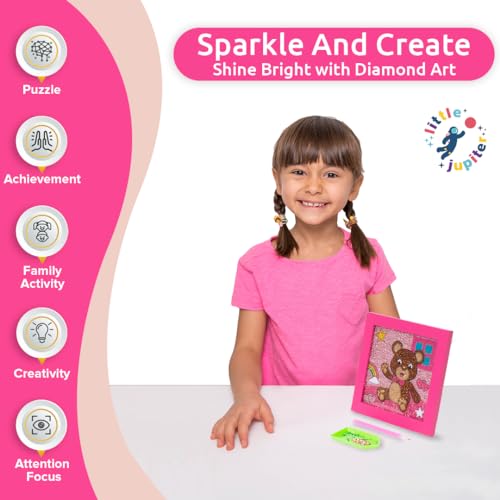 Little Jupiter Kids Diamond Art Kit - Teddy Bear with Pink Frame - 7 1/8" x 7 1/8"
