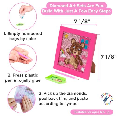 Little Jupiter Kids Diamond Art Kit - Teddy Bear with Pink Frame - 7 1/8" x 7 1/8"