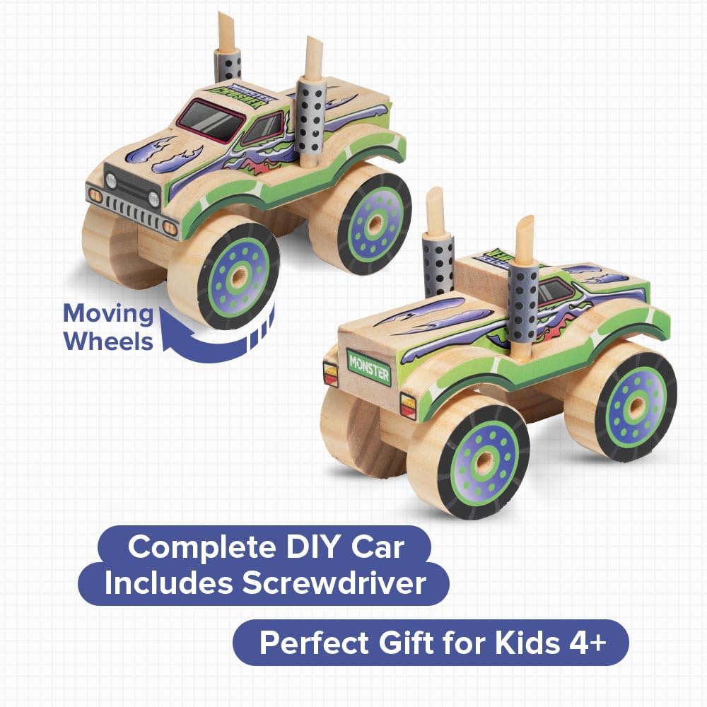 Little Jupiter Monster Truck DIY Wooden Kit – Kids Building Set with Stickers, Ages 4-7