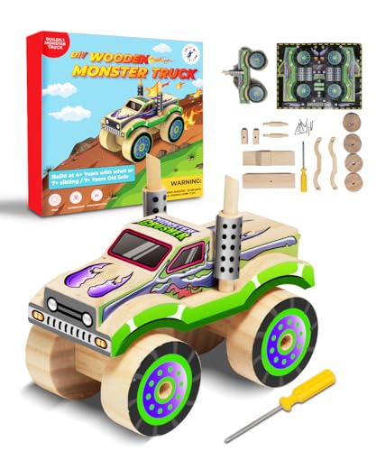 Little Jupiter Monster Truck DIY Wooden Kit – Kids Building Set with Stickers, Ages 4-7