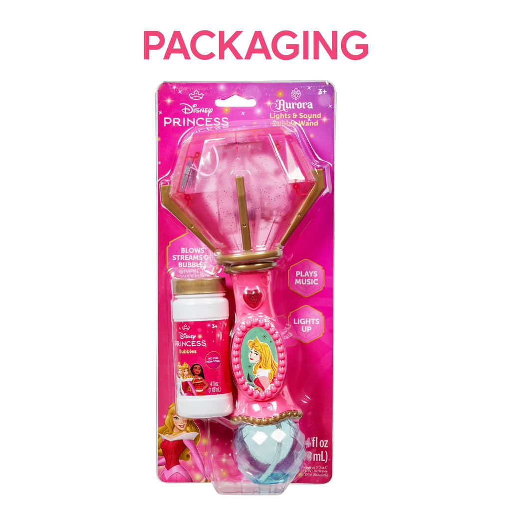 Little Kids Disney Princess Aurora Light & Sound Musical Bubble Wand with Bubble Solution