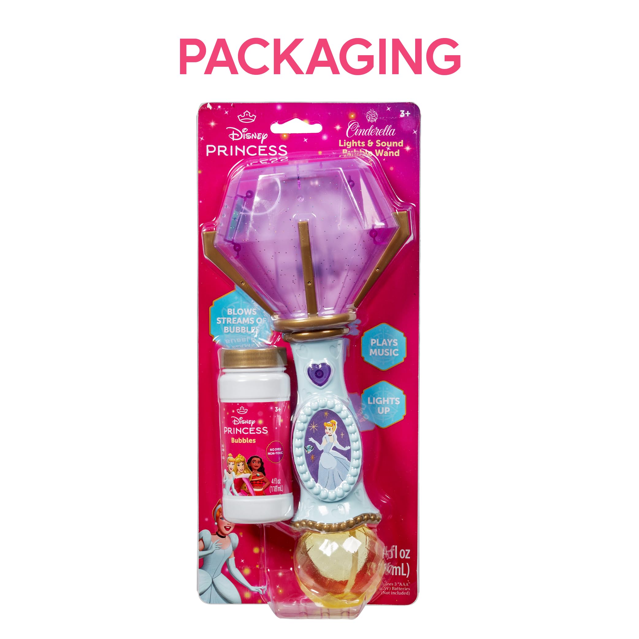 Little Kids Disney Princess Cinderella Light & Sound Bubble Wand with Bubble Solution