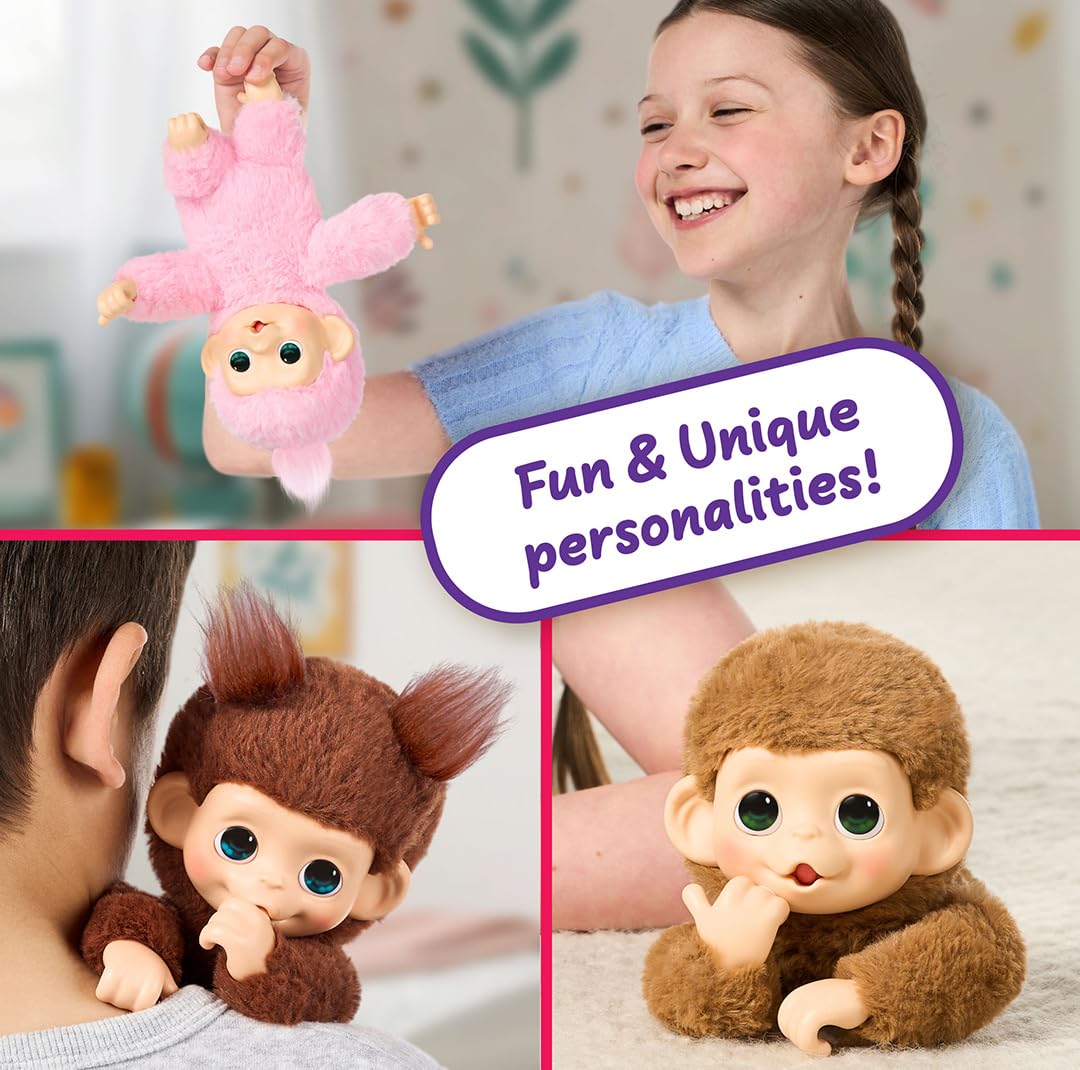 Little Live Pets Baby Monkey Minis Pepi Peach – Interactive Toy with 20+ Sounds, Grippy Hands, and Thumb-Sucking Action