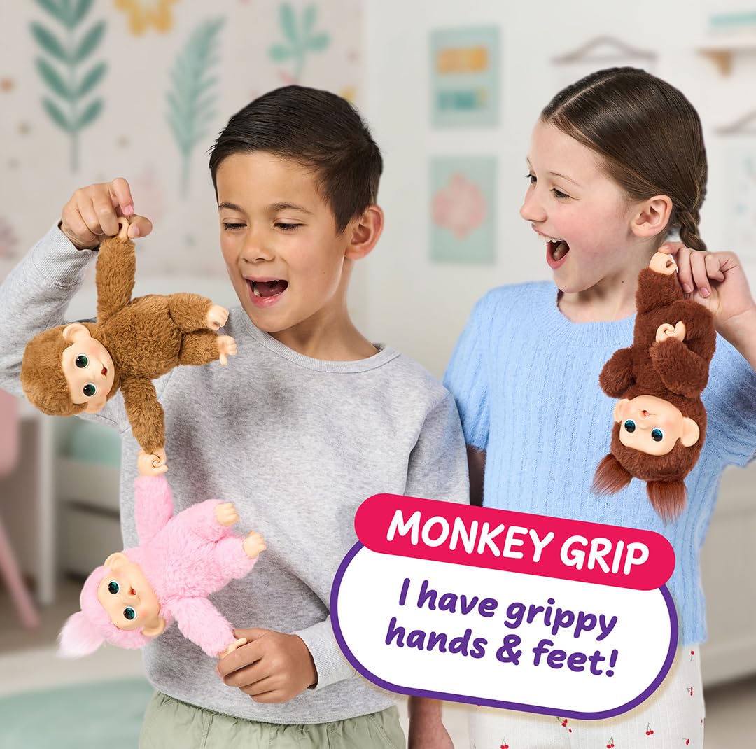 Little Live Pets Baby Monkey Minis Pepi Peach – Interactive Toy with 20+ Sounds, Grippy Hands, and Thumb-Sucking Action