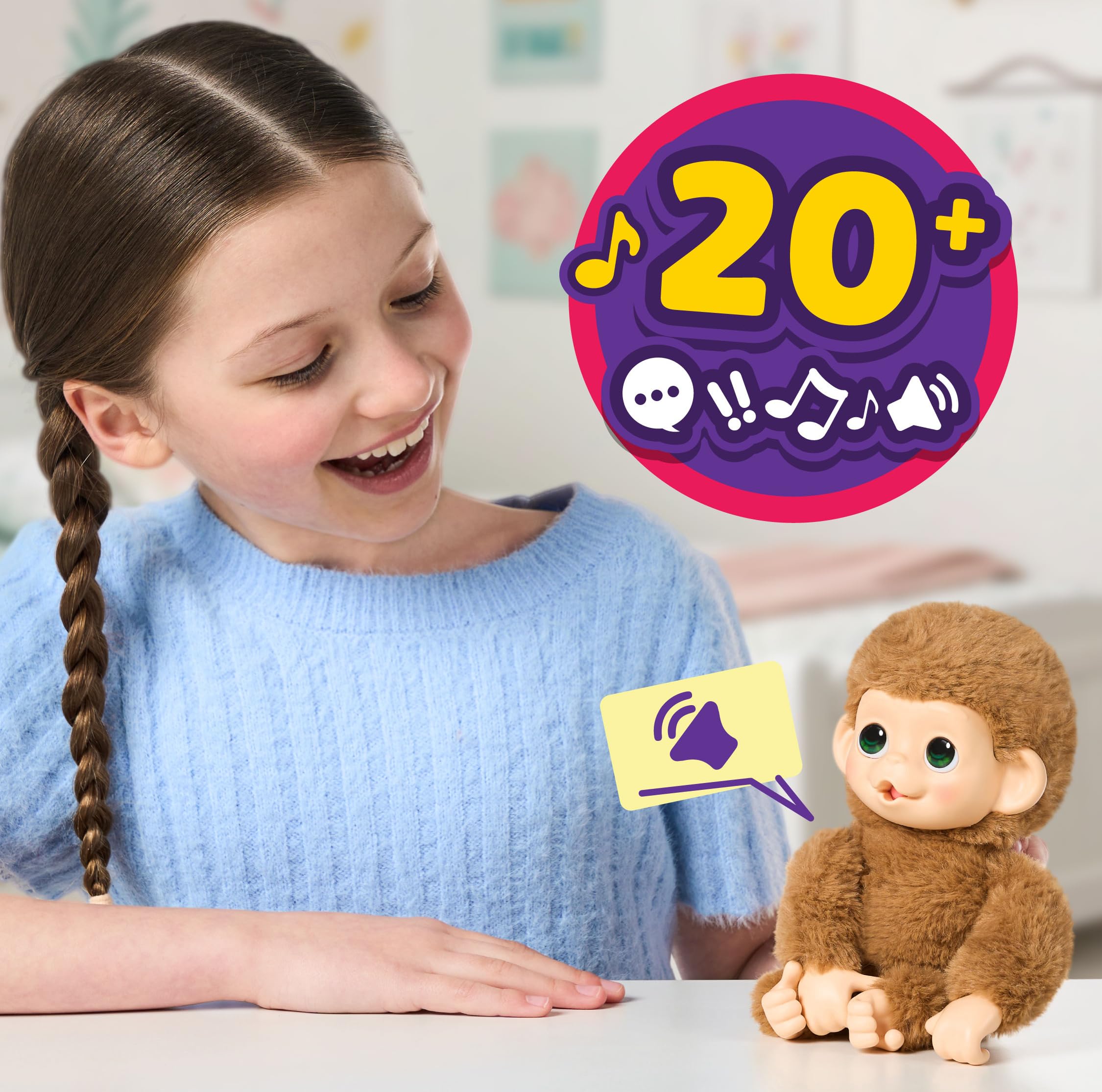 Little Live Pets Baby Monkey Minis Pepi Peach – Interactive Toy with 20+ Sounds, Grippy Hands, and Thumb-Sucking Action