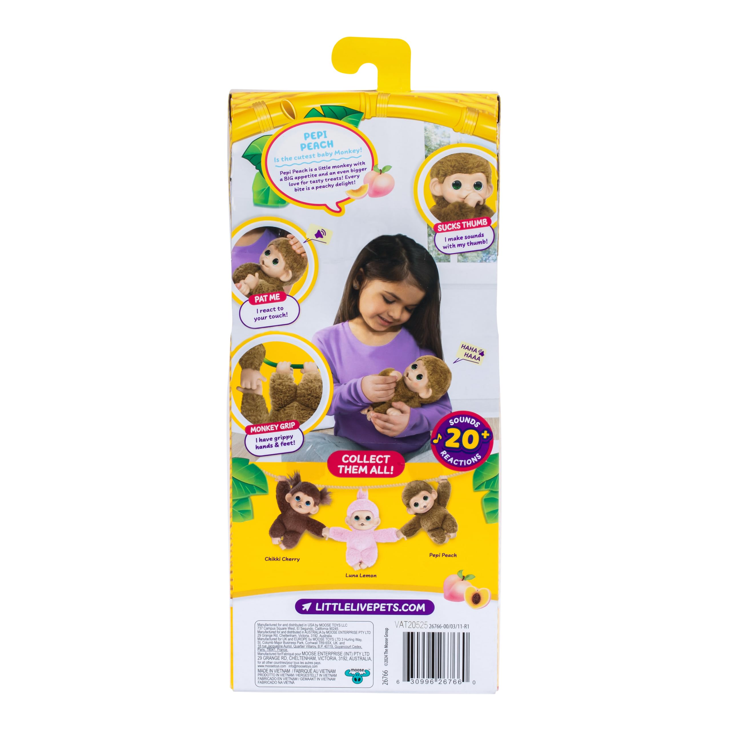 Little Live Pets Baby Monkey Minis Pepi Peach – Interactive Toy with 20+ Sounds, Grippy Hands, and Thumb-Sucking Action