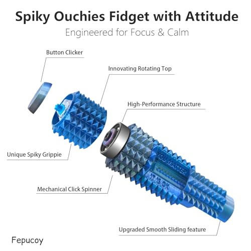 Little Ouchies 5-in-1 Pain Stim Fidget - Blue Silver: Extra Sharp Spikes, Hidden Encouragement, Portable Stress Relief for Adults