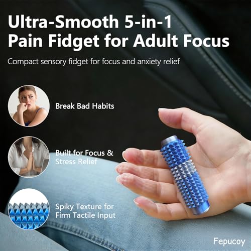 Little Ouchies 5-in-1 Pain Stim Fidget - Blue Silver: Extra Sharp Spikes, Hidden Encouragement, Portable Stress Relief for Adults