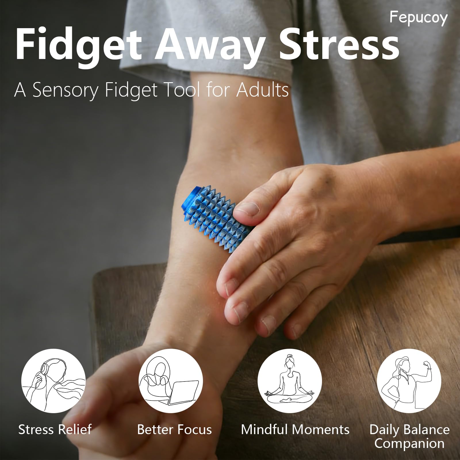 Little Ouchies 5-in-1 Pain Stim Fidget - Blue Silver: Extra Sharp Spikes, Hidden Encouragement, Portable Stress Relief for Adults