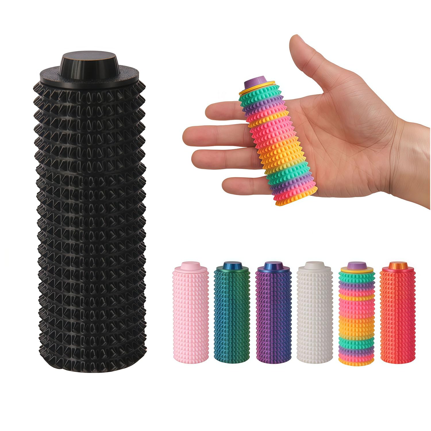 Little Ouchies Pain Fidget Toy - Discreet Silent Stress Relief Spiky Sensory Toy for Anxiety, Focus, and Skin Picking, Portable 3.5-Inch Black